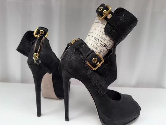 Miu Miu vintage buckle booties open toe 37 1/2