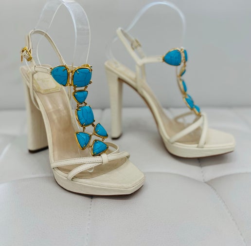 Christian Dior Piedra white turquoise sandals 36.5 NIB