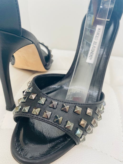 Manolo Blahnik Tian black stud crystal heels 38 New in Box