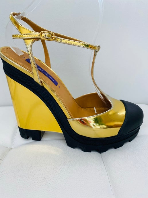 Ralph Lauren Collection Madalynn black gold sandal 39 New in Box