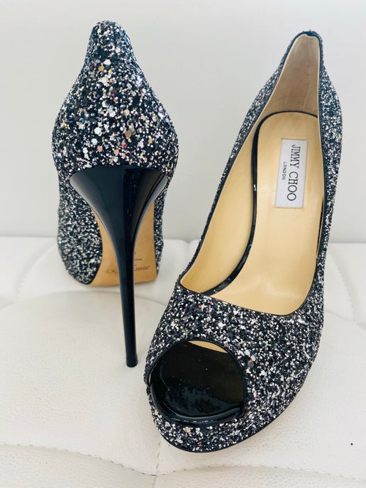 Jimmy Choo Romy 60 Silver & Dusk Blue Glitter Pump sz 40.5, Feminine NIB  Comfy! | eBay