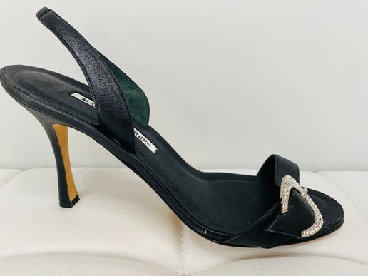 Manolo Blahnik black rhinestone sandals 39 1/2 New in Box
