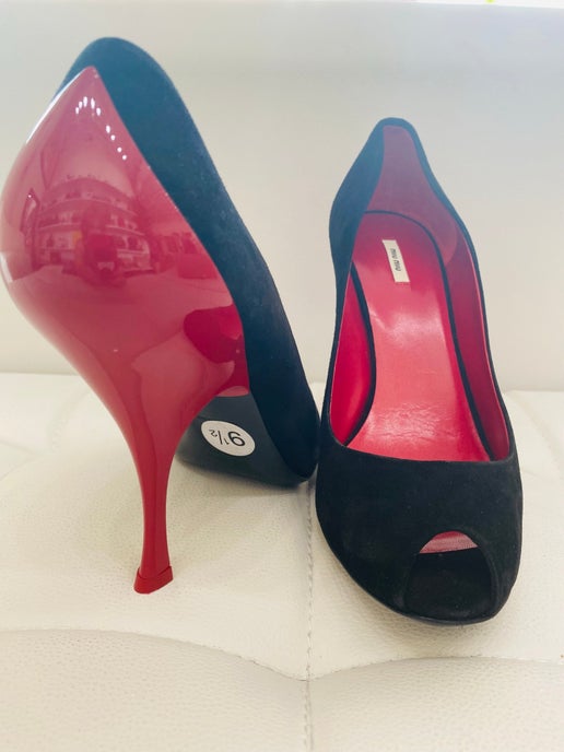 Miu Miu by Prada black red heels 39 1/2 NIB