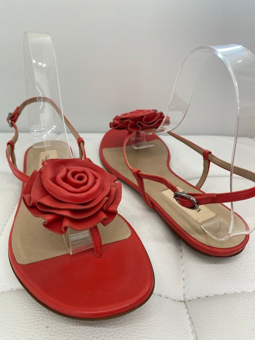 Valentino red rosette floral thong sandal 36 1/2 New in Box