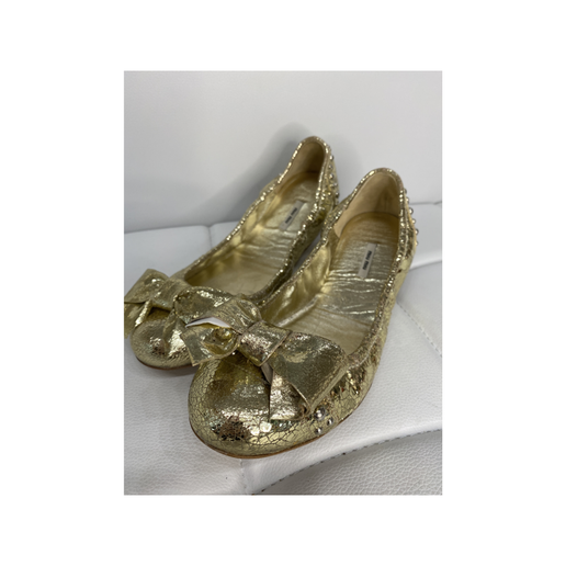Miu Miu by Prada cracle gold ballet slipper style shoes 36 1/2 New in Box