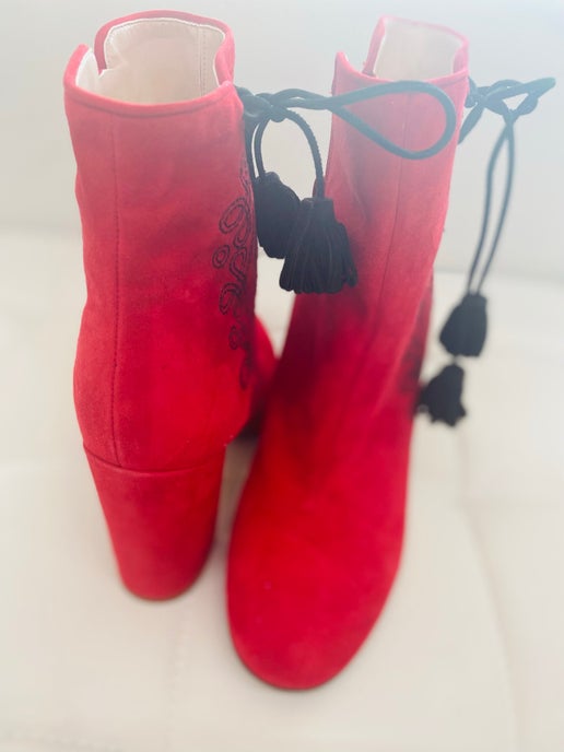 Kate Spade Georgette red suede band boots 7 New in Box