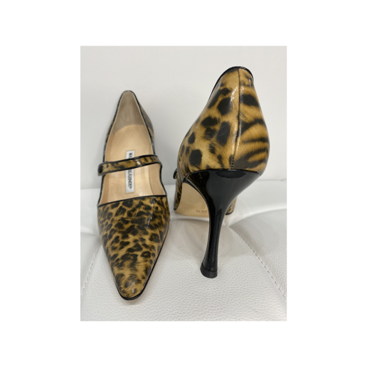 Manolo Blahnik patent leopard Mary jane campari shoes 36.5 New in Box