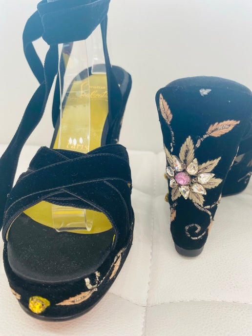 Christian Louboutin velvet floral wedge heels 38 New in Box