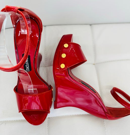 Tom Ford Red wedge sandals shoes 39 New in Box