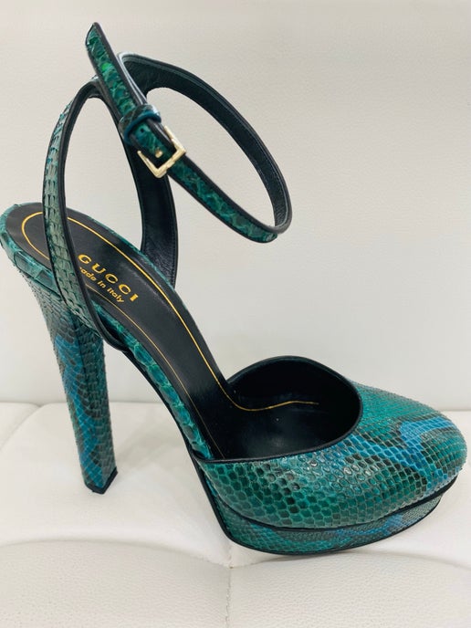 Gucci python charlotte heels malachite sz 39.5 New in Box