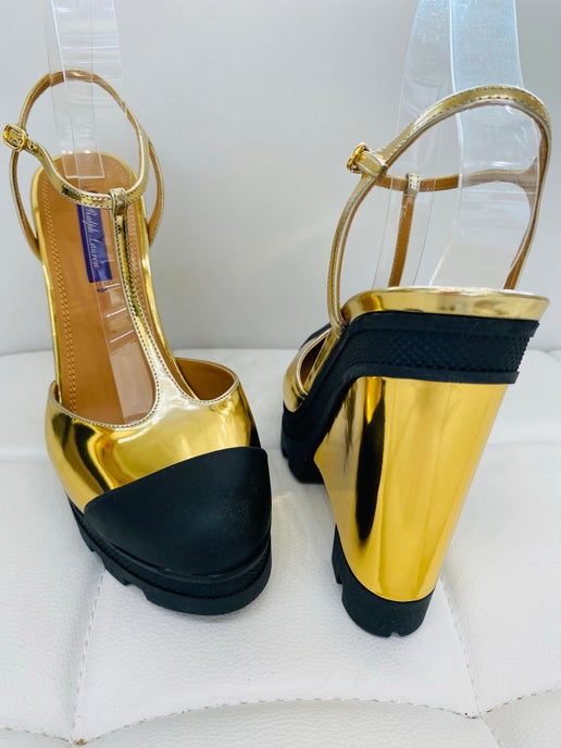 Ralph Lauren Collection Madalynn black gold sandal 39 New in Box