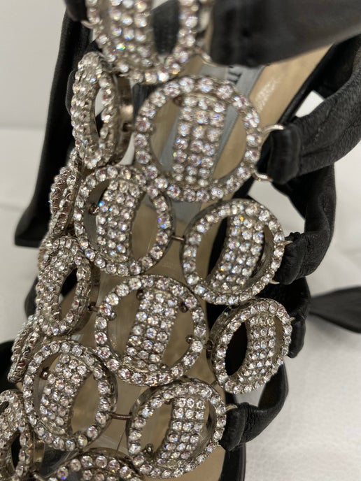 Jimmy Choo marine black crystal sandals 37.5 New in Box