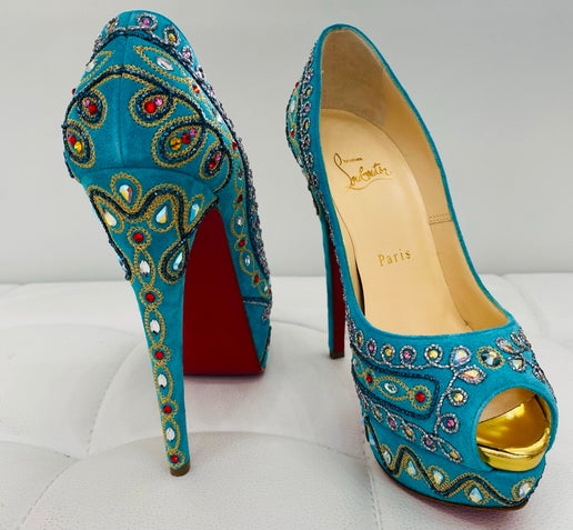 Christian Louboutin Bollywoody teal heels 36.5 New in Box