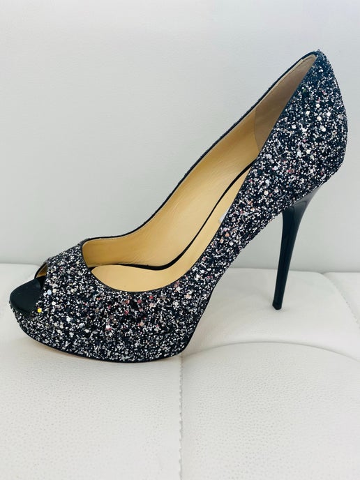 Jimmy Choo crown glitter heels 40 1/2 New in Box