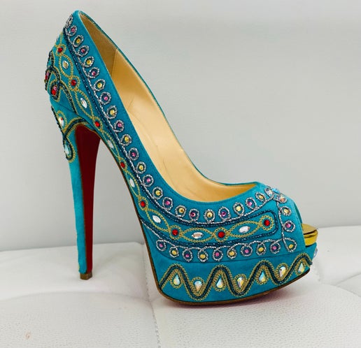 Christian Louboutin Bollywoody teal heels 36.5 New in Box