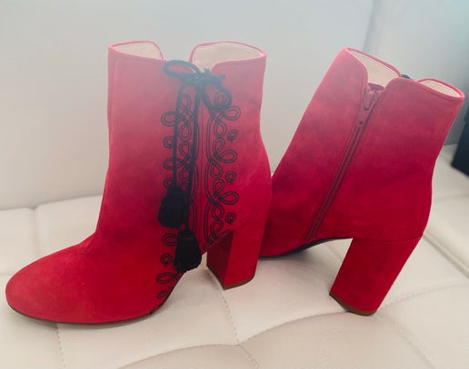 Kate Spade Georgette red suede band boots 7 New in Box