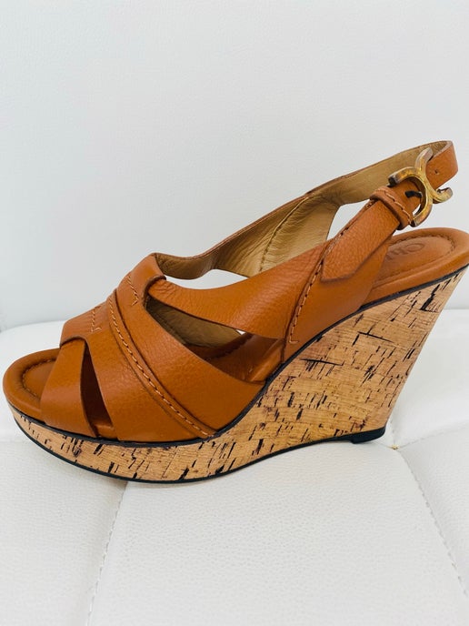 Chloe light brown renna wedge sandal 39 1/2 New in Box
