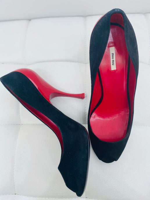 Miu Miu by Prada black red heels 39 1/2 NIB