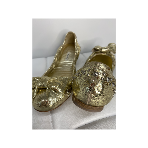 Miu Miu by Prada cracle gold ballet slipper style shoes 36 1/2 New in Box