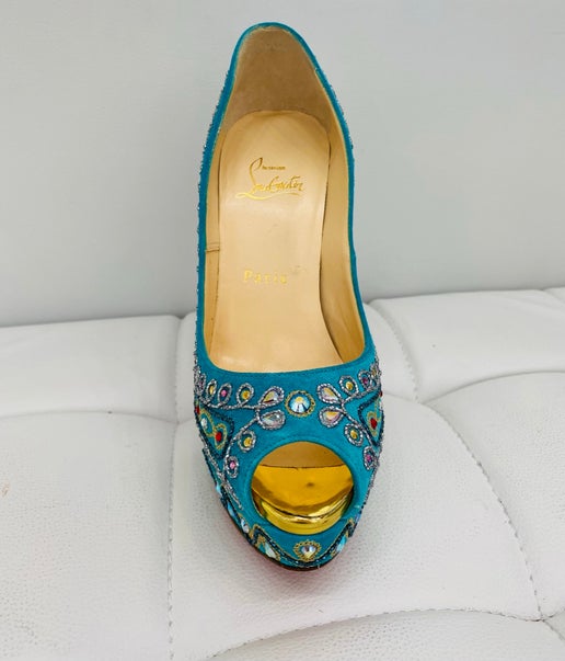 Christian Louboutin Bollywoody teal heels 36.5 New in Box