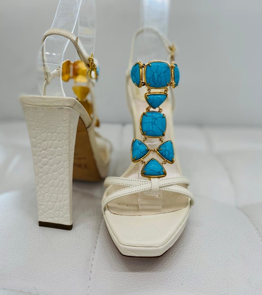 Christian Dior Piedra white turquoise sandals 36.5 NIB