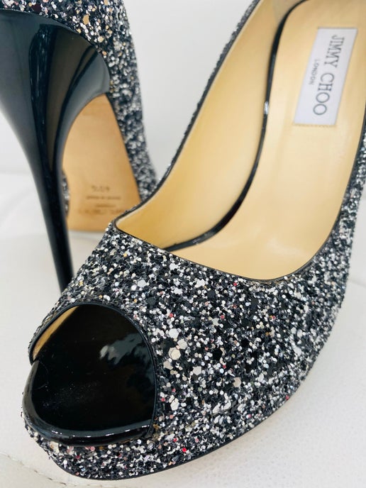 Jimmy Choo crown glitter heels 40 1/2 New in Box