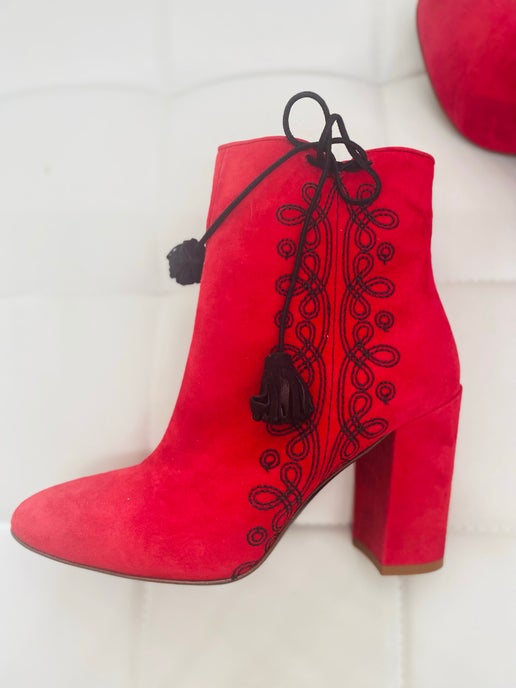 Kate Spade Georgette red suede band boots 7 New in Box