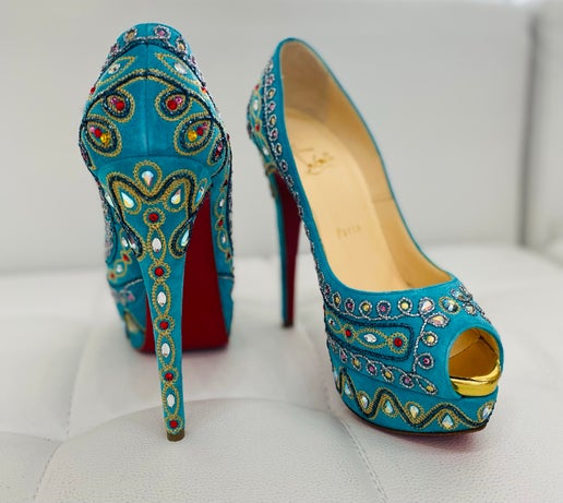 Christian Louboutin Bollywoody teal heels 36.5 New in Box